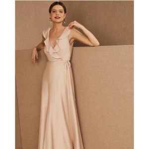 BHLDN Tansy Satin Charmeuse Maxi Dress, Oyster color, worn once, size 2